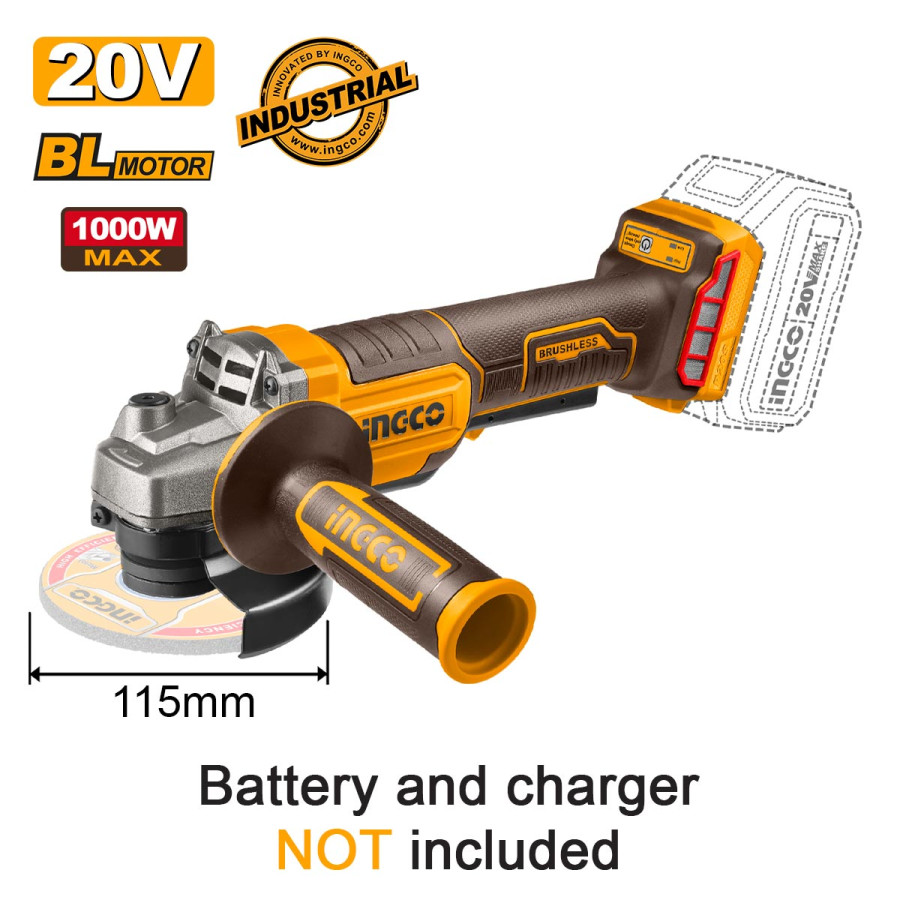 Γωνιακός Τροχός Μπαταρίας 115mm 20V Li-Ion (διακόπτη σκανδάλης στην λαβή)