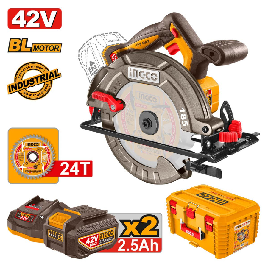 Δισκοπρίονο Μπαταρίας 42V Li-Ion Φ 185mm +Εργαλειοθήκη Βαθιά 19
