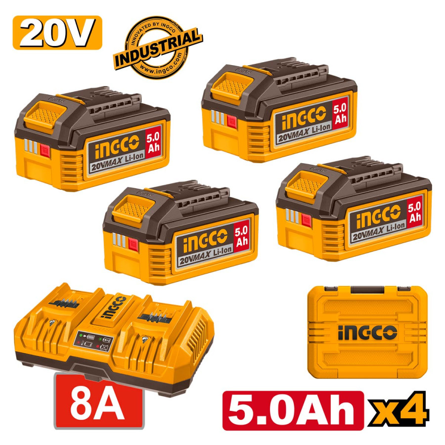 Μπαταρίες 4 τεμ. 20V 5.0Ah + Ταχυφορτιστής 8A  2 Θέσεων + Βαλίτσα Σετ 6 τεμ.