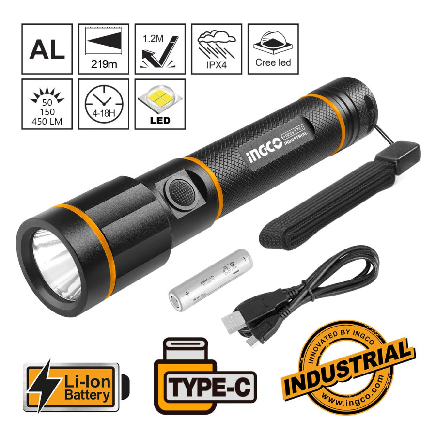 Φακός Προβολέας Li-Ion Επαναφορτιζόμενος 50-150-450 lumens USB Type-C